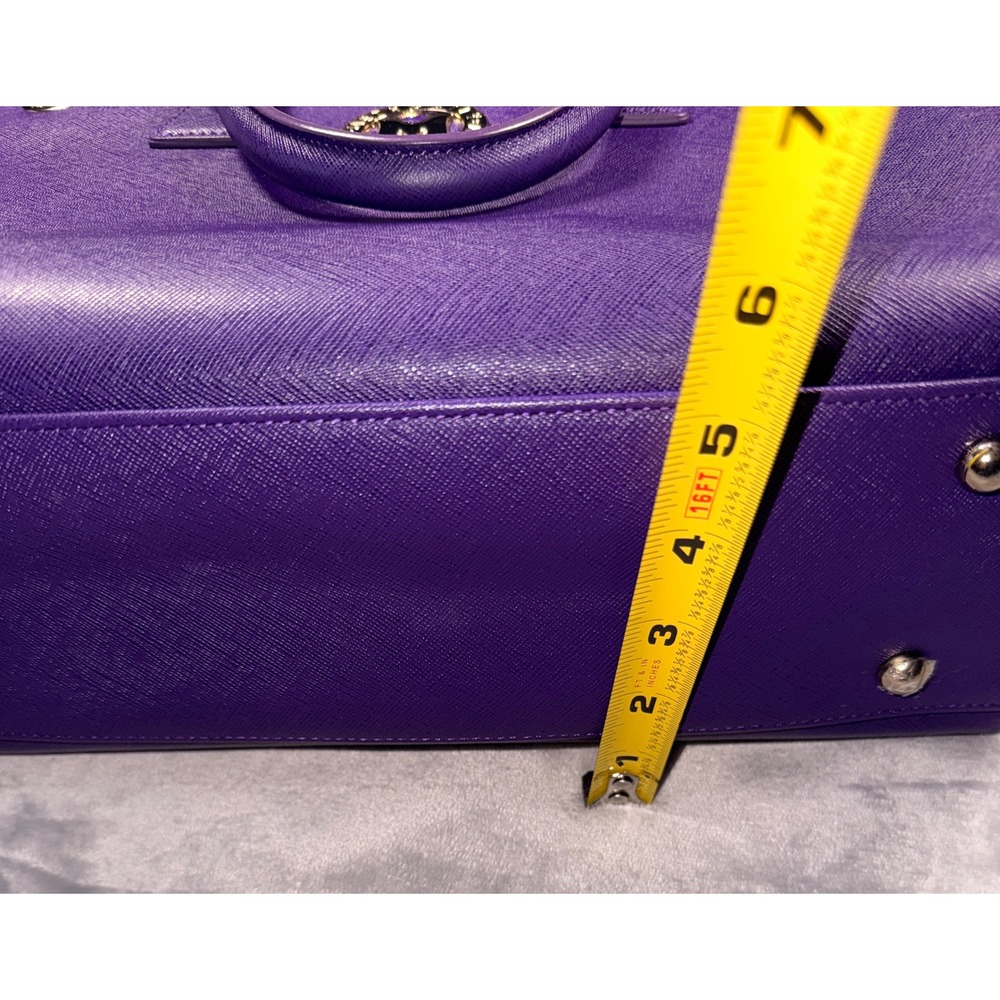 Metrocity Purple Saffiano Leather Satchel Handbag Gold Hardware Crossbody Bag - Picture 7 of 10